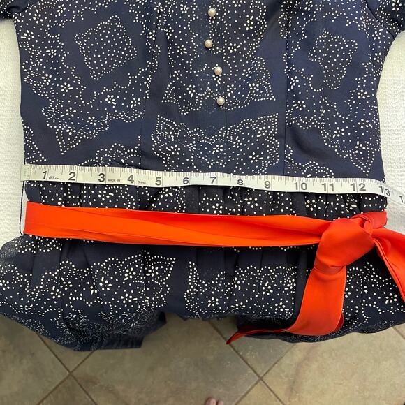 Vintage Dress Navy Blue White Print Maxi Long Prairie Regency - Picture 4 of 11